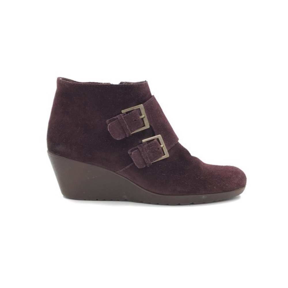 Munro Burgundy Suede Leather Drew Wedge Ankle Boot Size 7 M